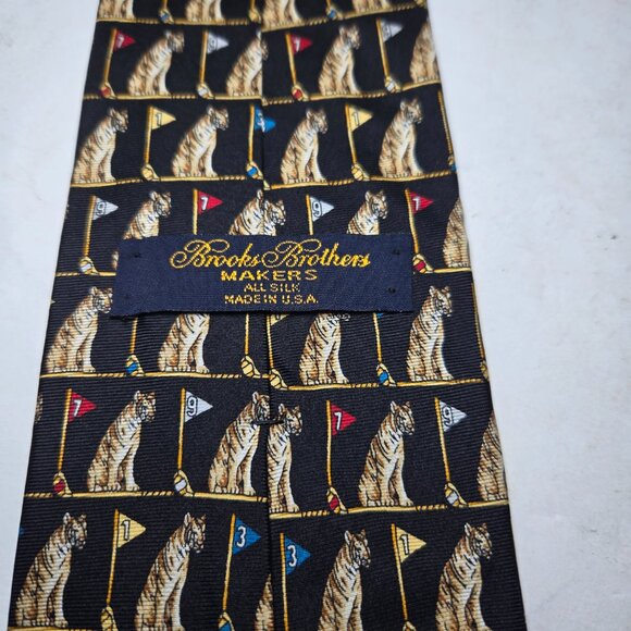 Vintage Brooks Brothers Blue Silk Tie Tigers & Golf Made in USA 3.75" x 57" - Picture 3 of 7
